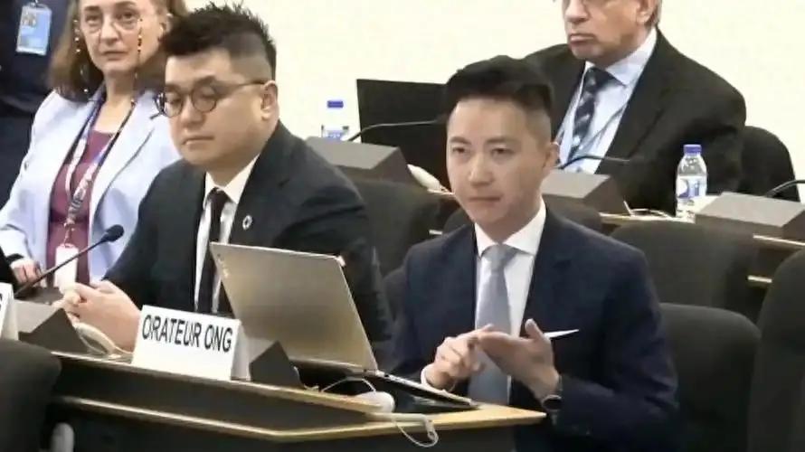 日内瓦会场，空气都快凝固了！香港议员李梓敬，腰杆笔直，掷地有声，三连反问直接炸场