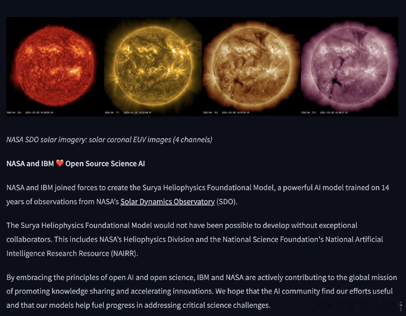 NASA 与 IBM 联手推出 Surya——基于 14 年太阳动力学观测数据训