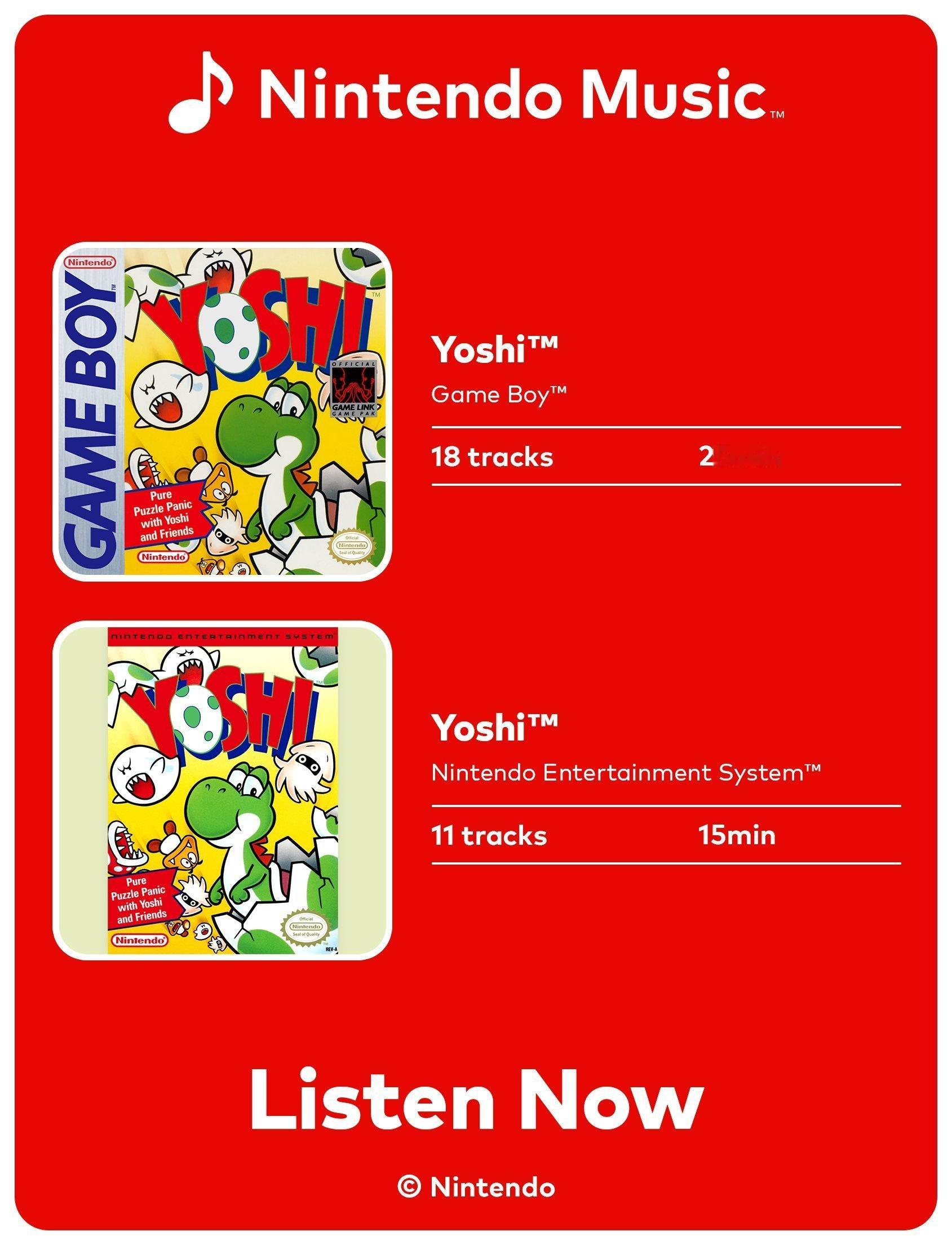 Nintendo Music上线了《耀西》Game Boy以及NES版本原声音乐