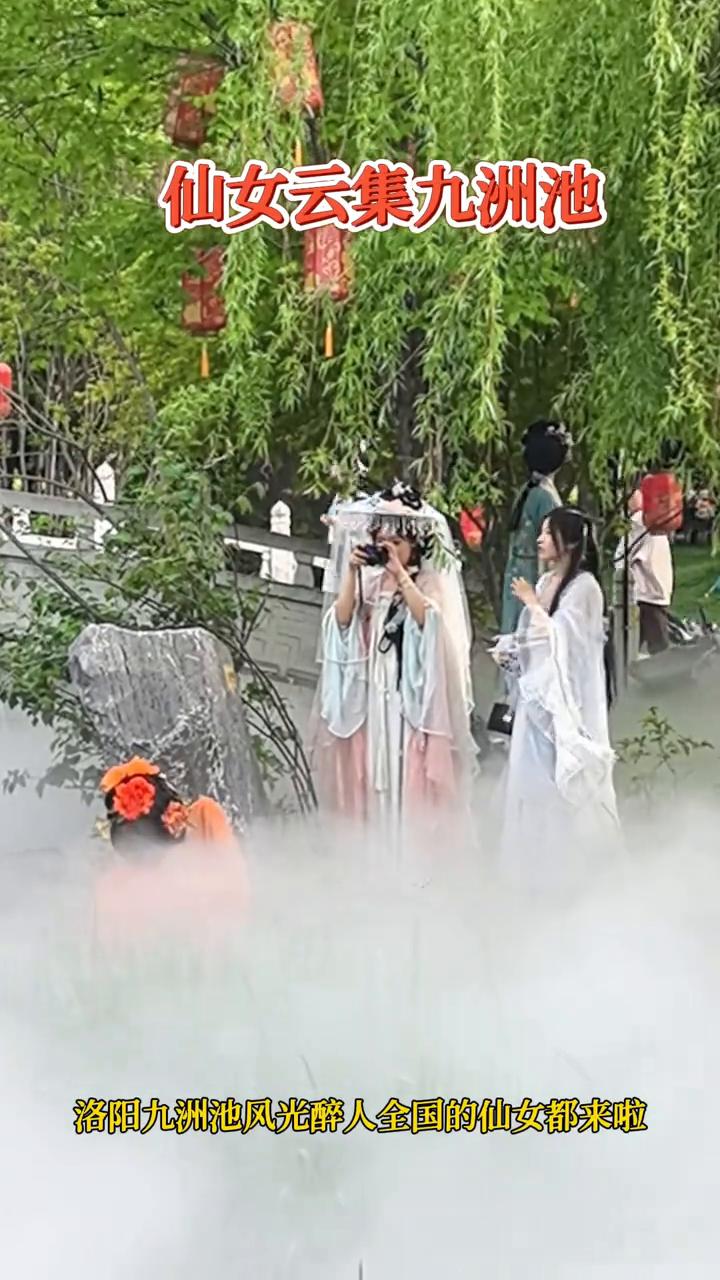 仙女云集九洲池。
洛阳九洲池风光醉人，全国的仙女都来啦。