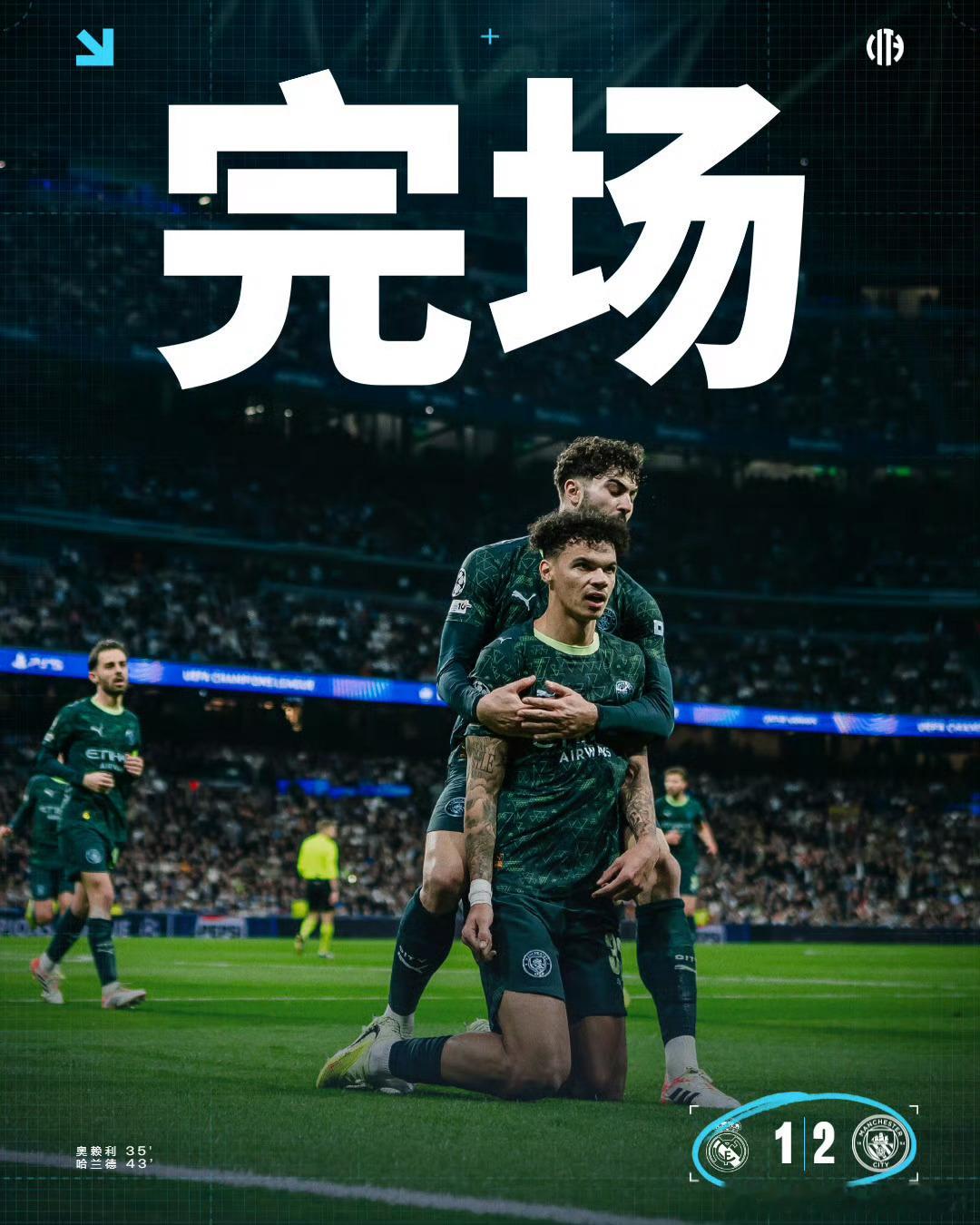 皇马1比2曼城曼城拿下！皇马1-2惜败了。我就知道曼城的底蕴更强，我想的是皇马主