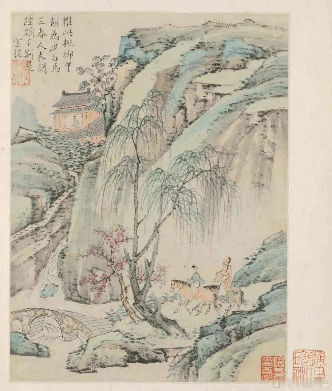 萧云从《设色山水册》。萧云从(1596年-1673年) ，字尺木，号于湖老人、无