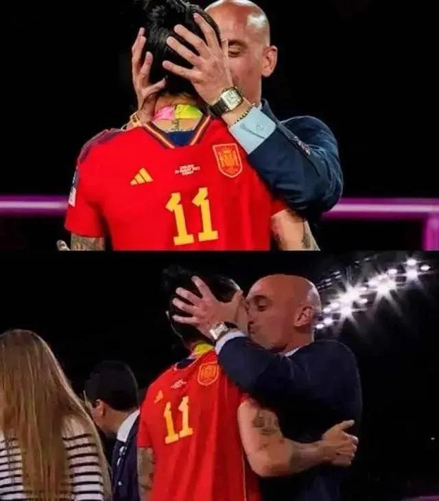 两个kiss,   效果不一样。

不久前，2023年女足世界杯决赛颁奖现场，西