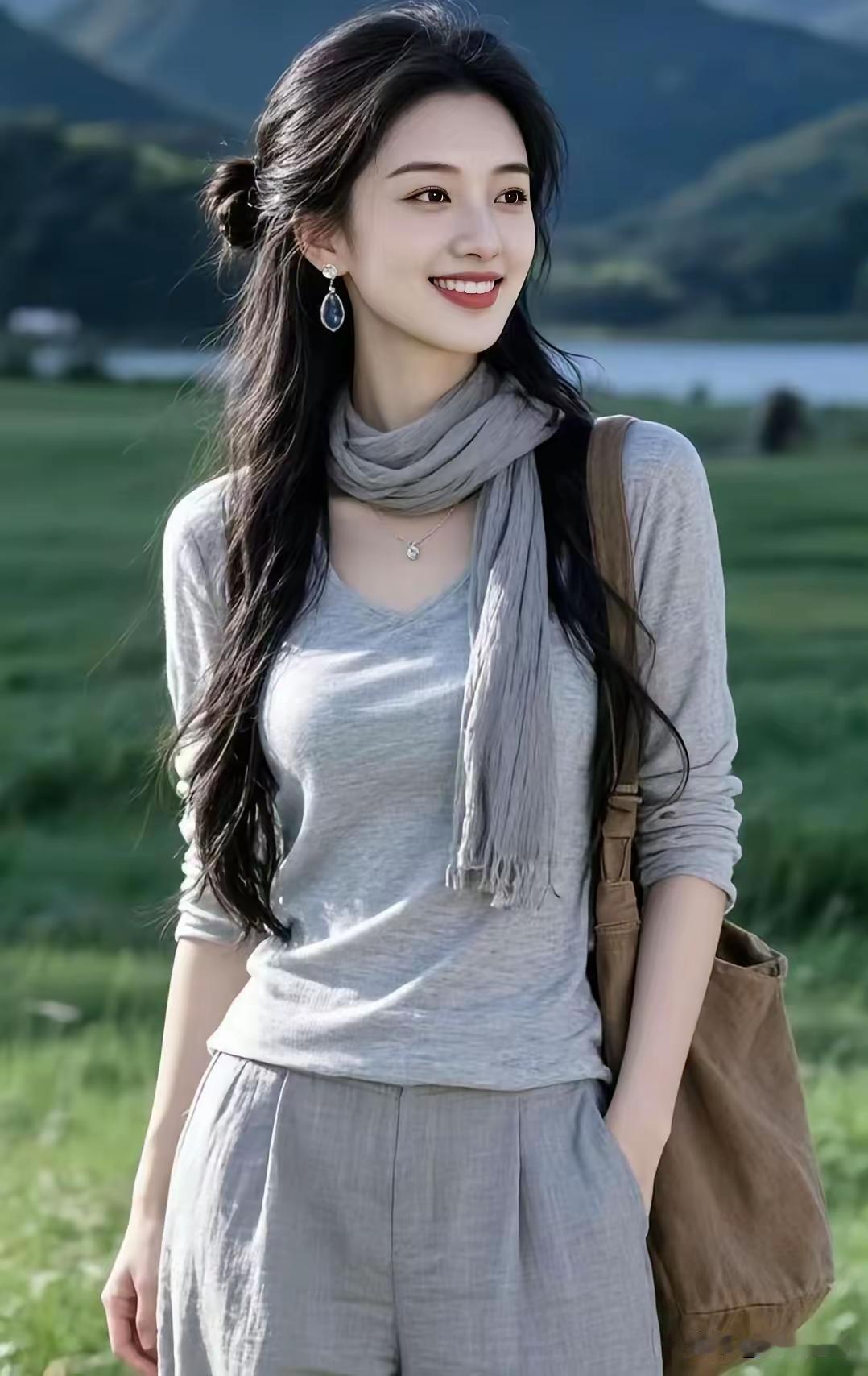 温柔灰色调，搭配长围巾，尽显自然清新！🍂🌿
