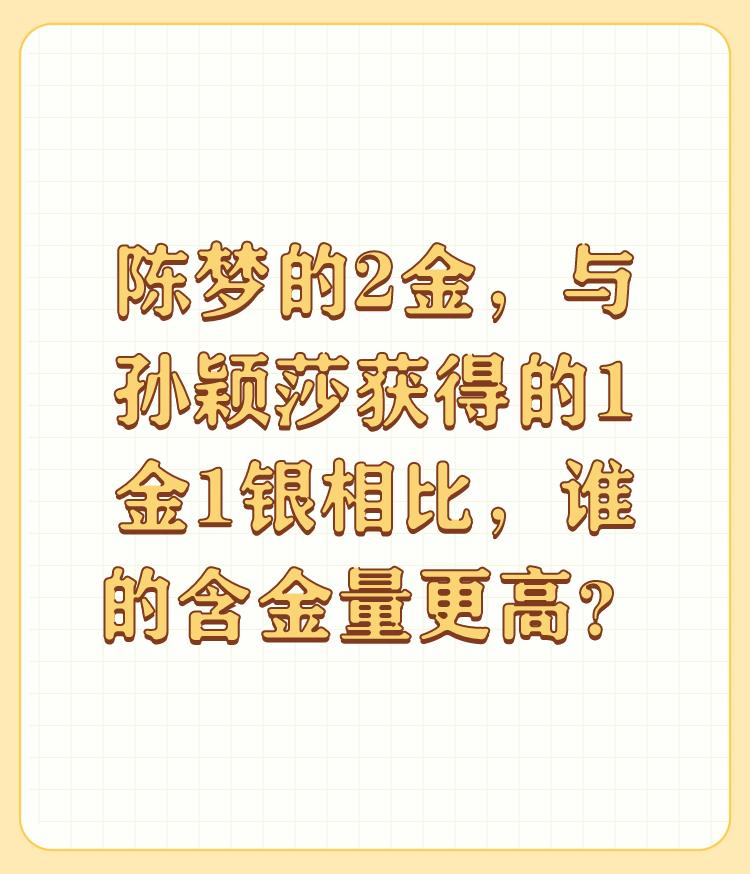 陈梦的2金，与孙颖莎获得的1金1银相比，谁的含金量更高？

用天平称2金会比1金