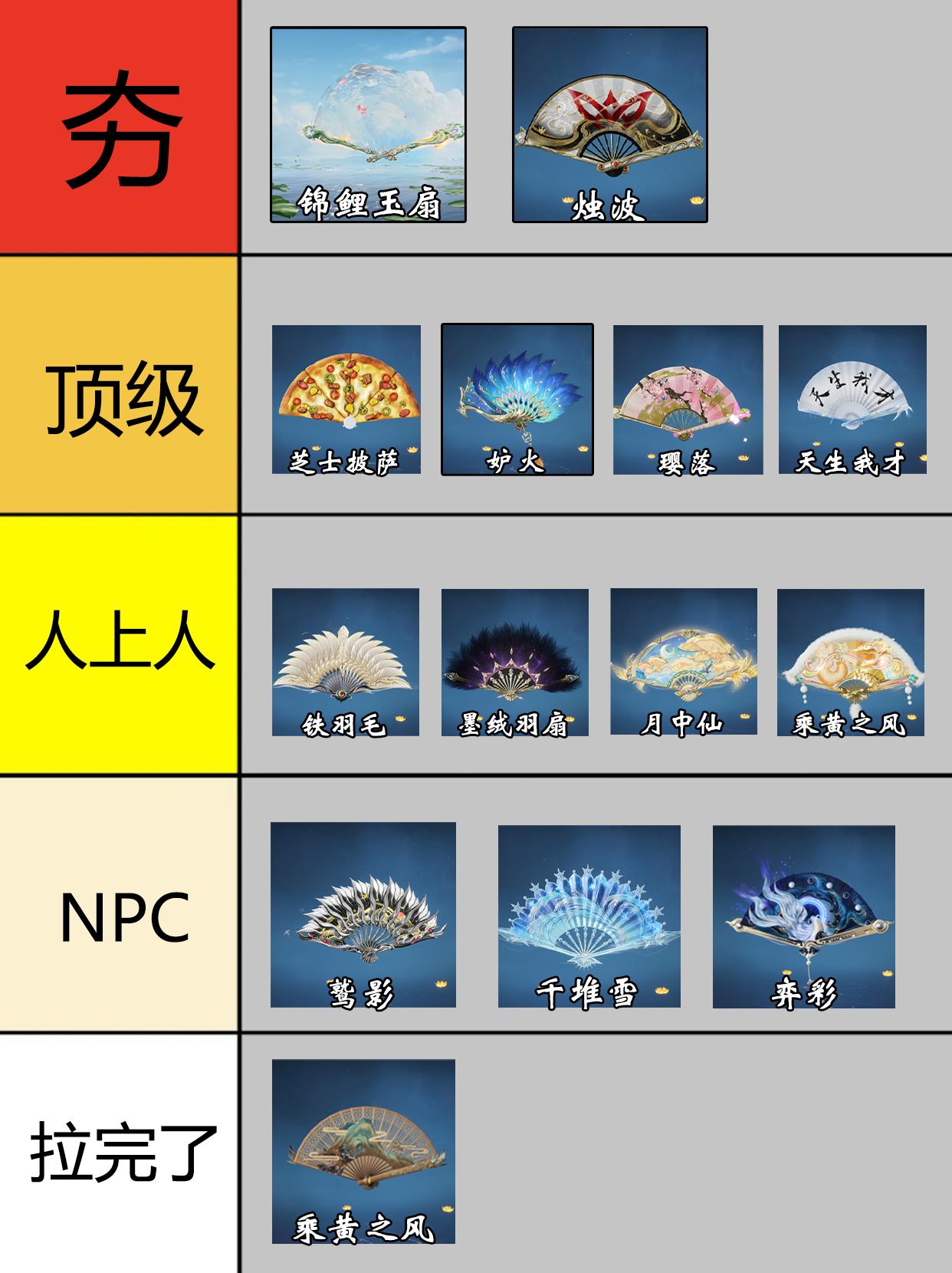 永劫扇子全皮肤排行。