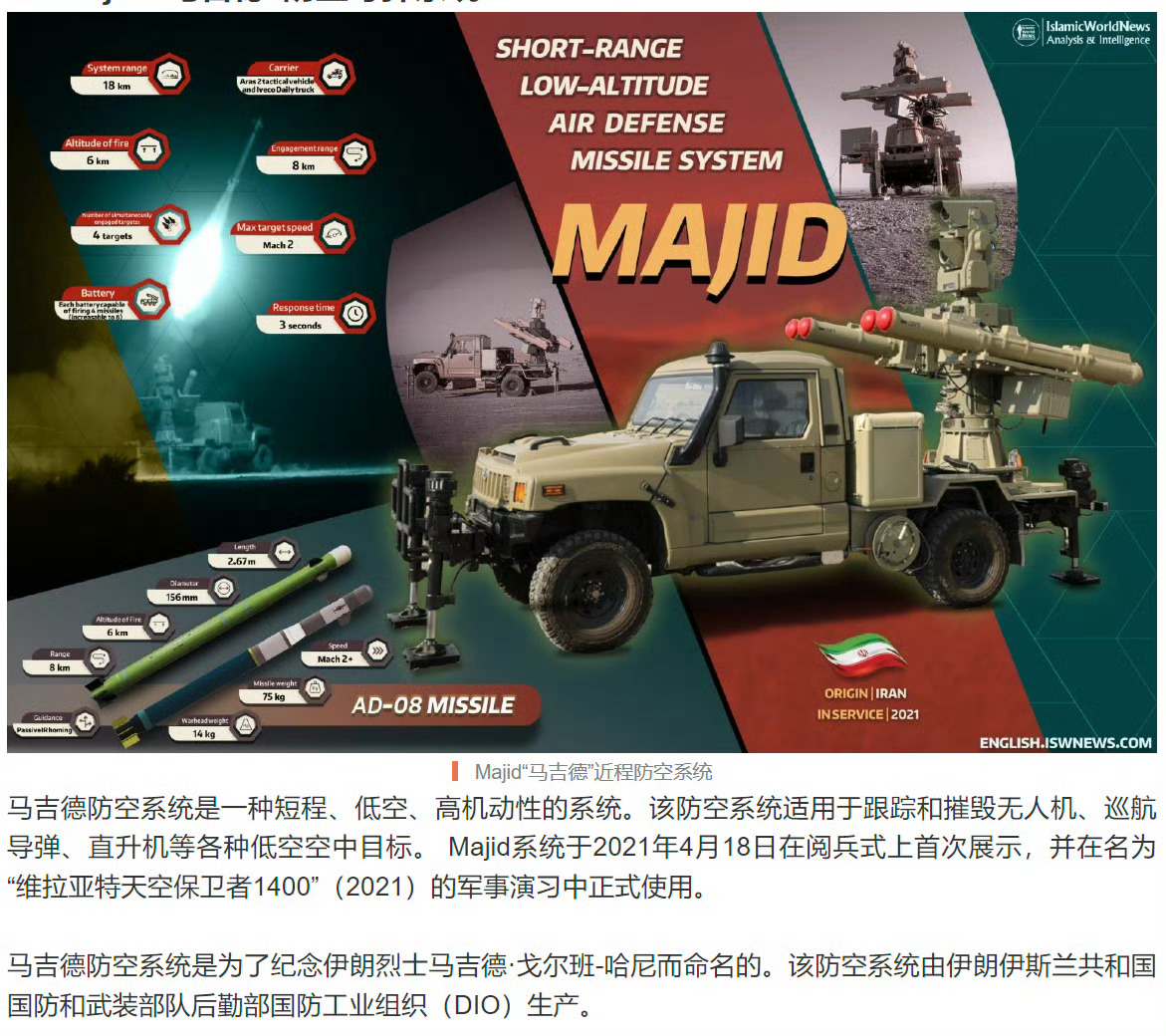 🔻击中F-35的应该是伊朗“马吉德”（majid）光电防空导弹系统，因为我找到