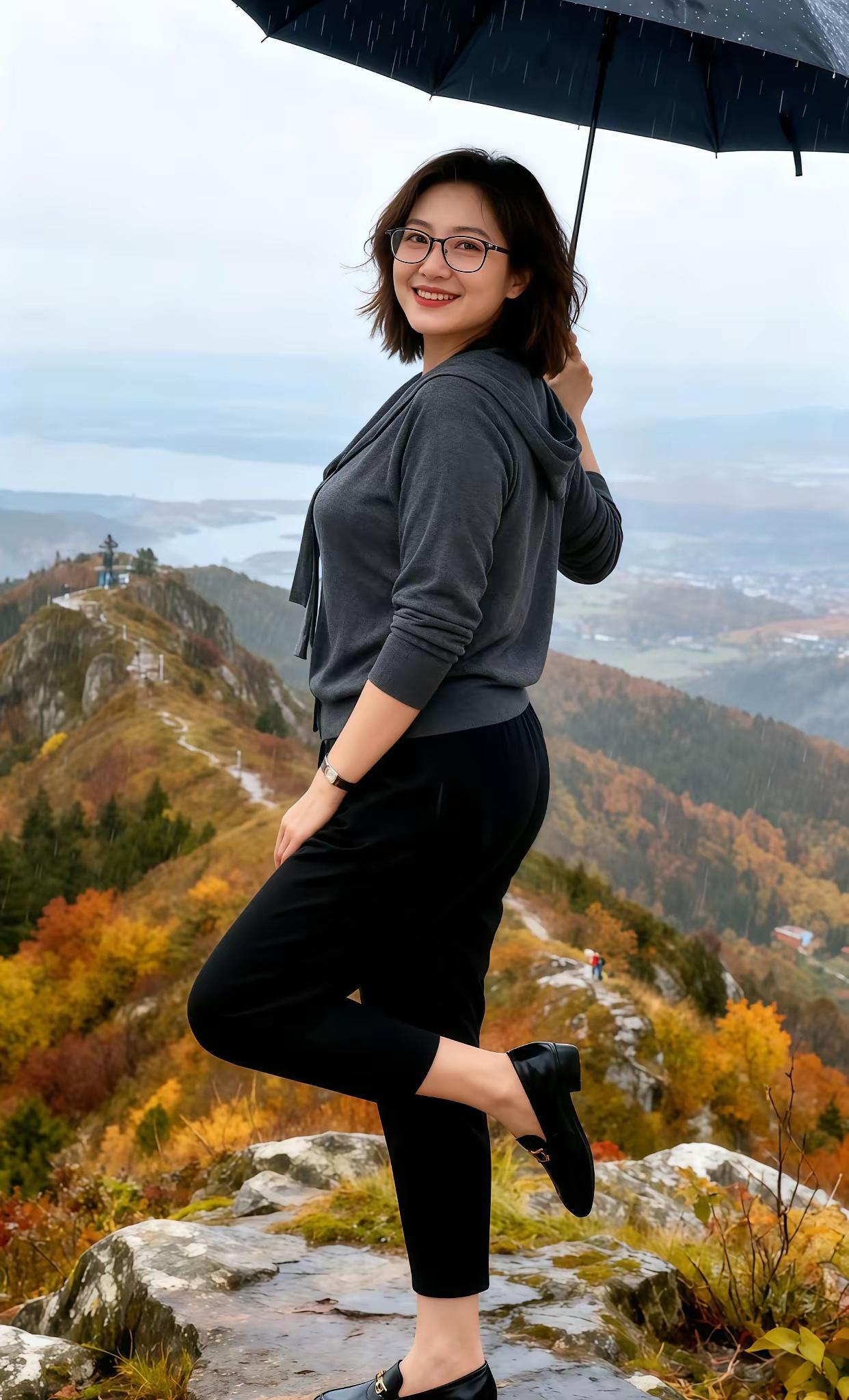 雨中漫步，秋意渐浓，撑伞漫步在山间小径，感受大自然的宁静与美好。