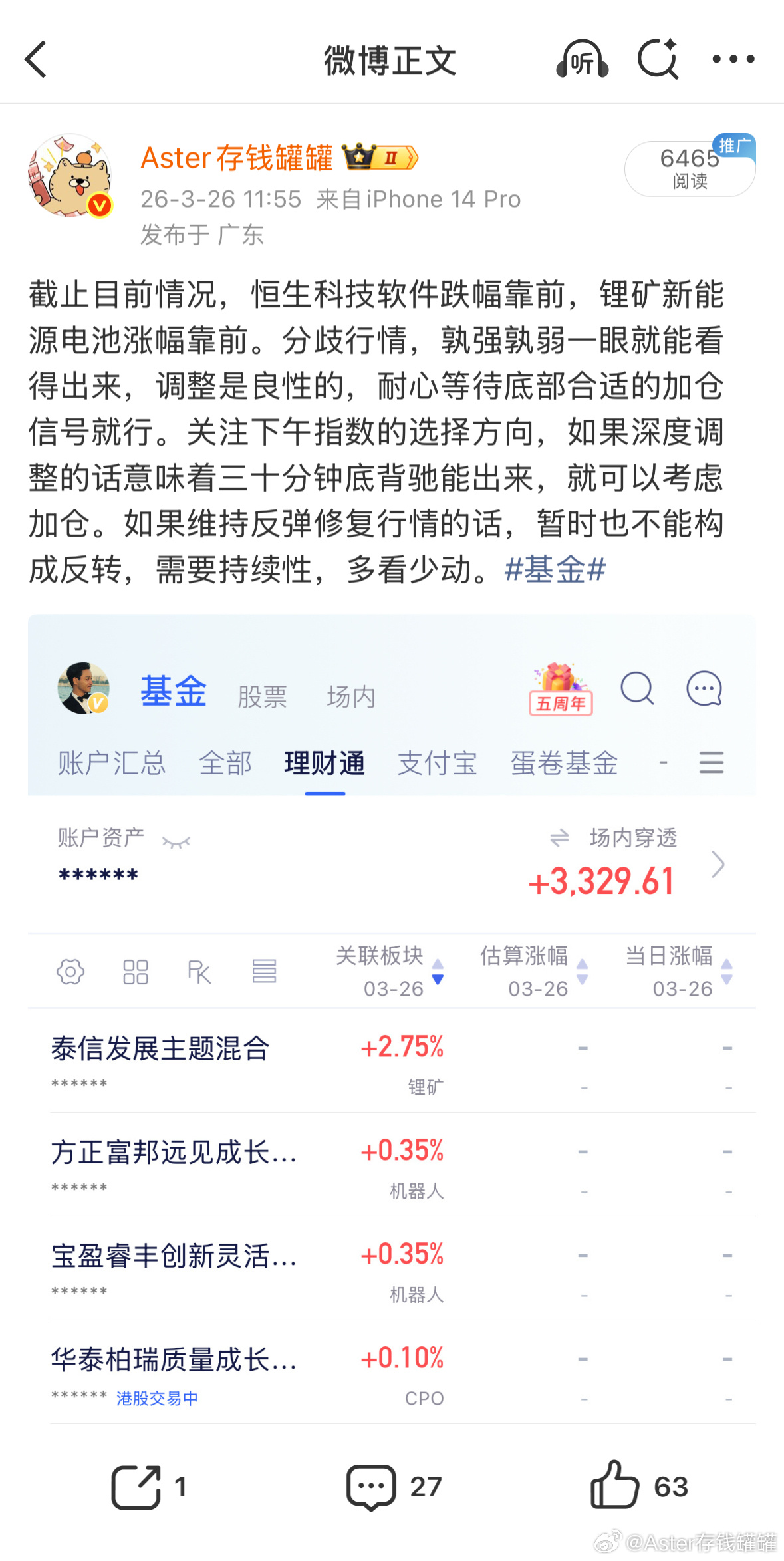 基金如约调整，耐心等待。 