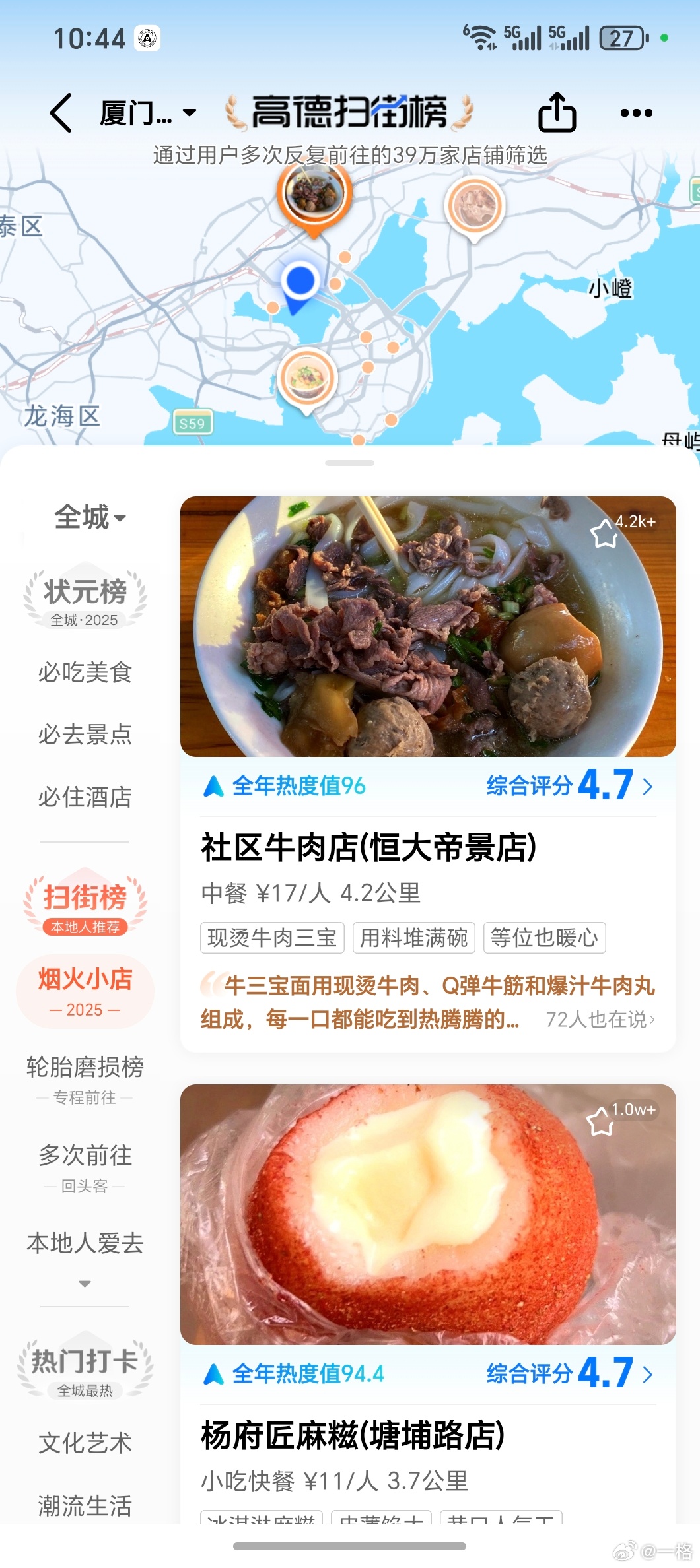 看了眼高德扫街榜，有点东西。感觉美团要被打哭了… ​​​