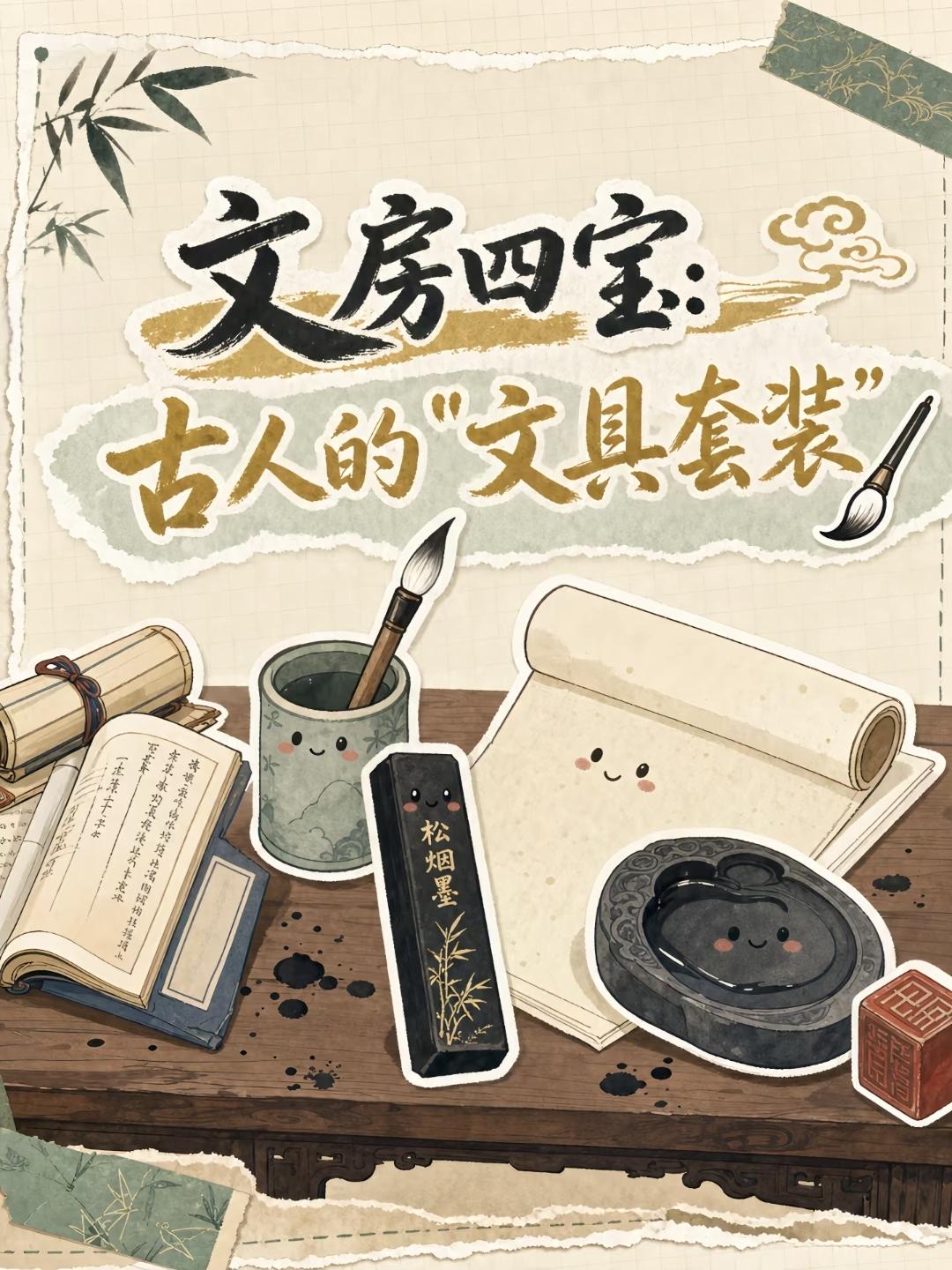 笔、墨、纸、砚统称为“文房四宝”。是书法最重要的工具，也是中国独有的文书工具。“