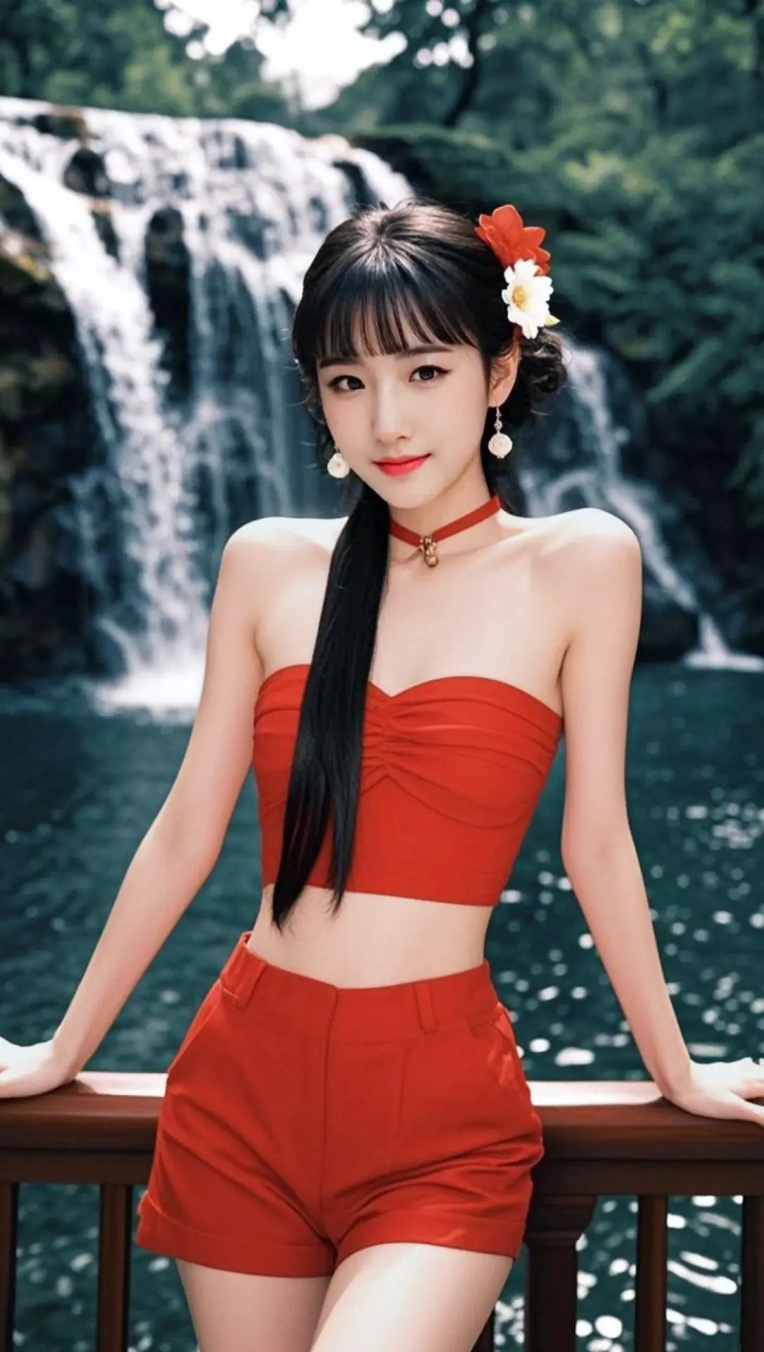 AI瀑布红装影