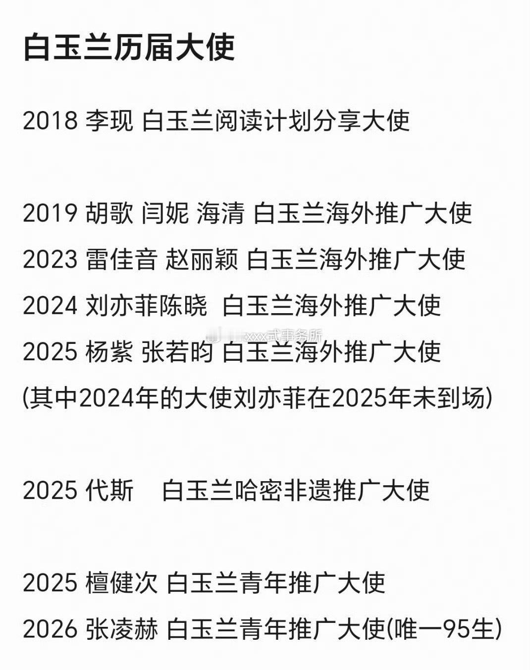 白玉兰历届大使，原来张凌赫含金量这么高啊 唯一95生 