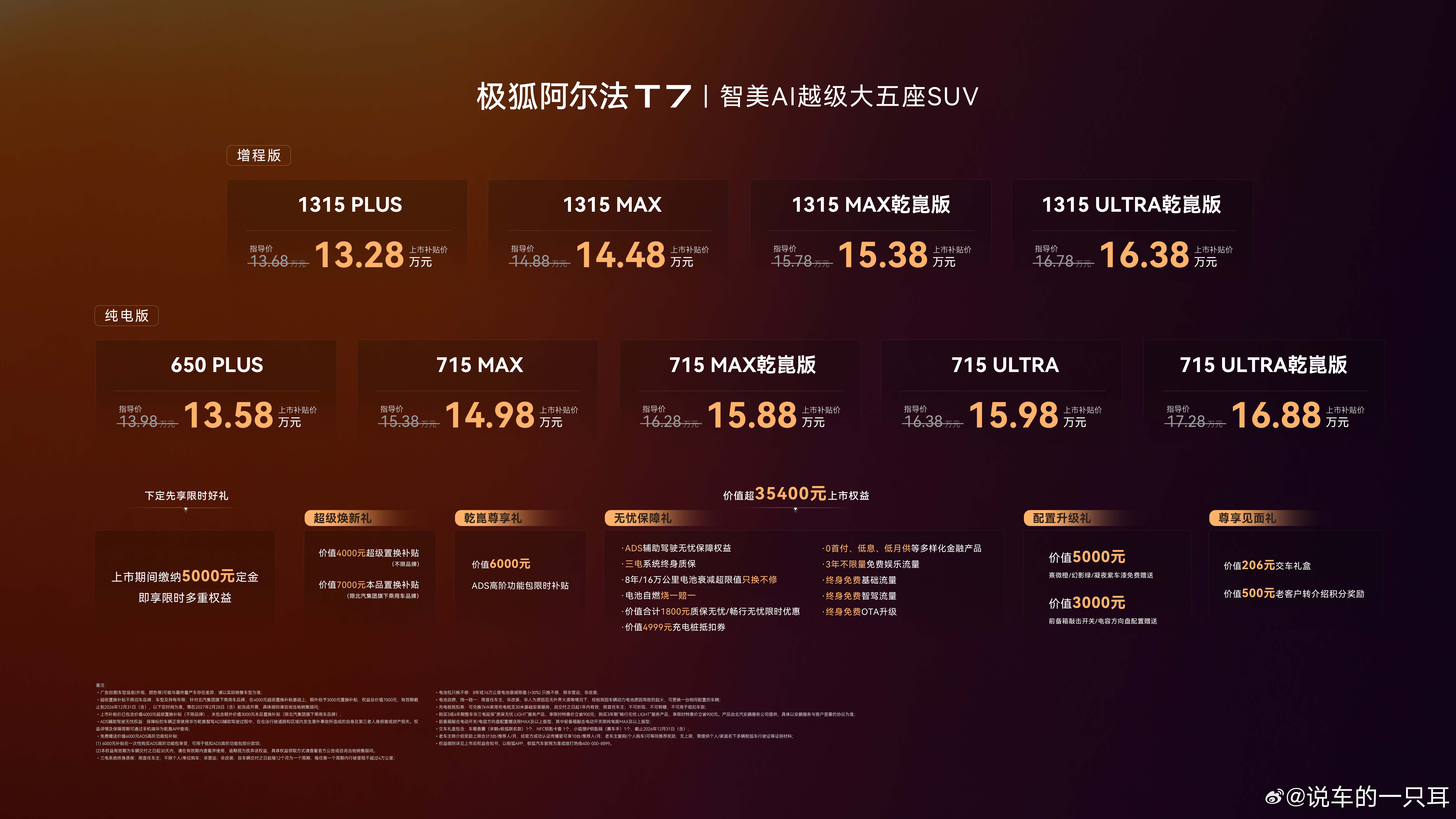 极狐阿尔法T7上市：增程：13.28~16.38万元；纯电：13.58~16.8
