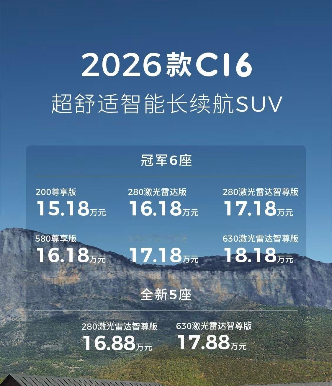 零跑新款C16上市了，指导价比老款还便宜，完全是增配降价。增程版15.18万起、