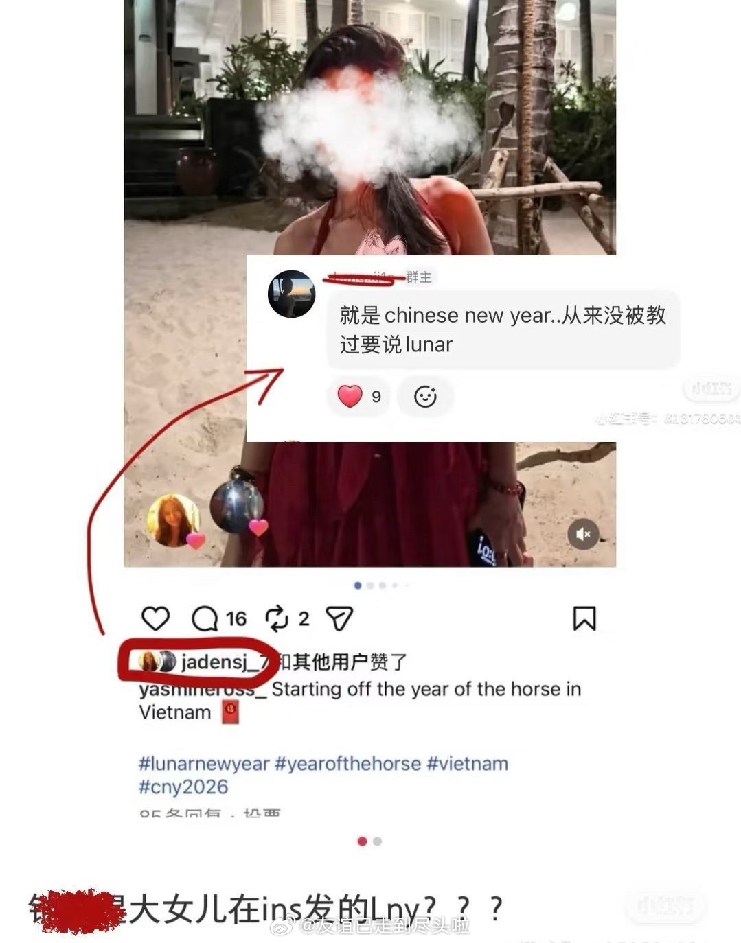 之前有人说钟丽缇女儿在外网发lunar year，🍠还推送了几次，认不清她两个