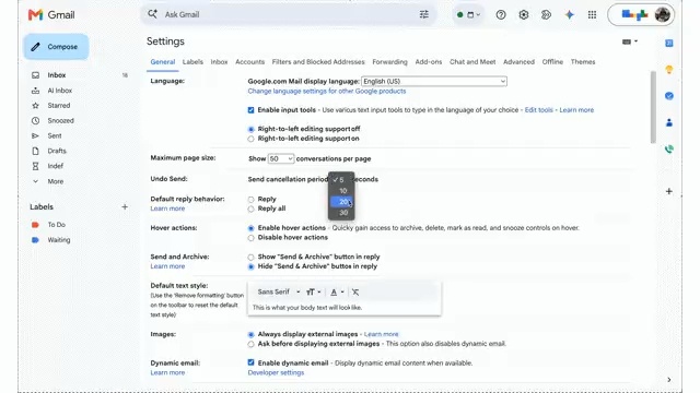 Gmail“撤回发送”可自定义时长至30秒你是否曾因为“一键发送”后瞬间后悔？G