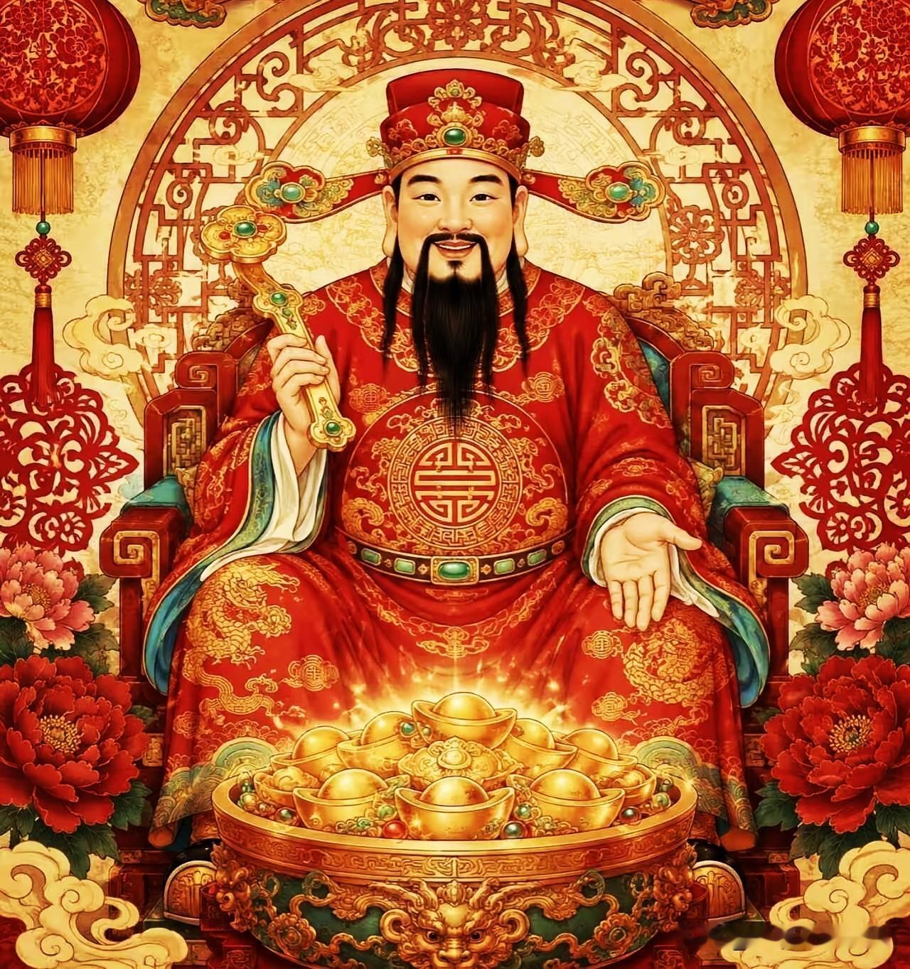财神驾临，携满盆金元宝，送来万般吉庆。
人这一辈子，财运贵在品行，好运贵在心安。