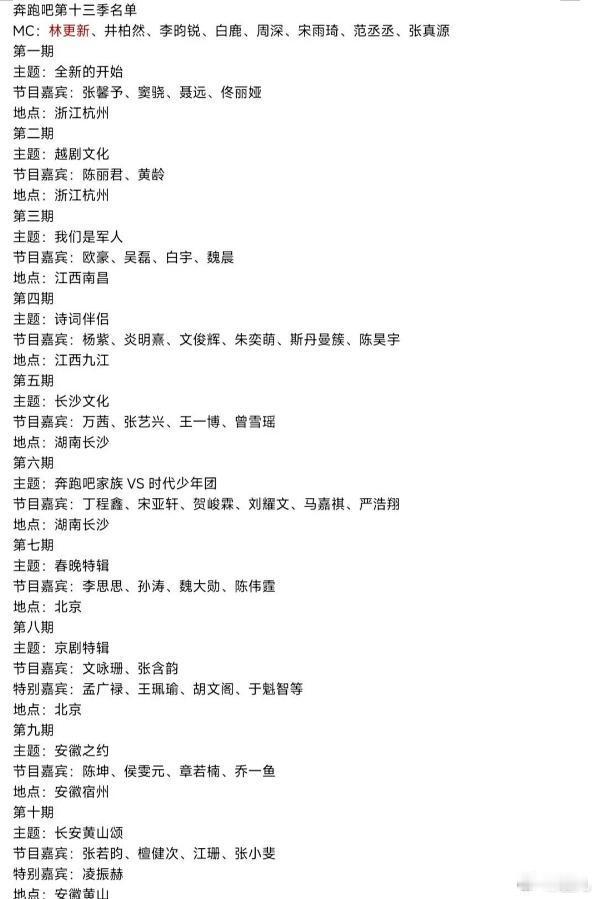 奔跑吧第十三季名单MC:林更新、井柏然、李昀锐、白鹿、周深、宋雨琦、范丞丞、张真