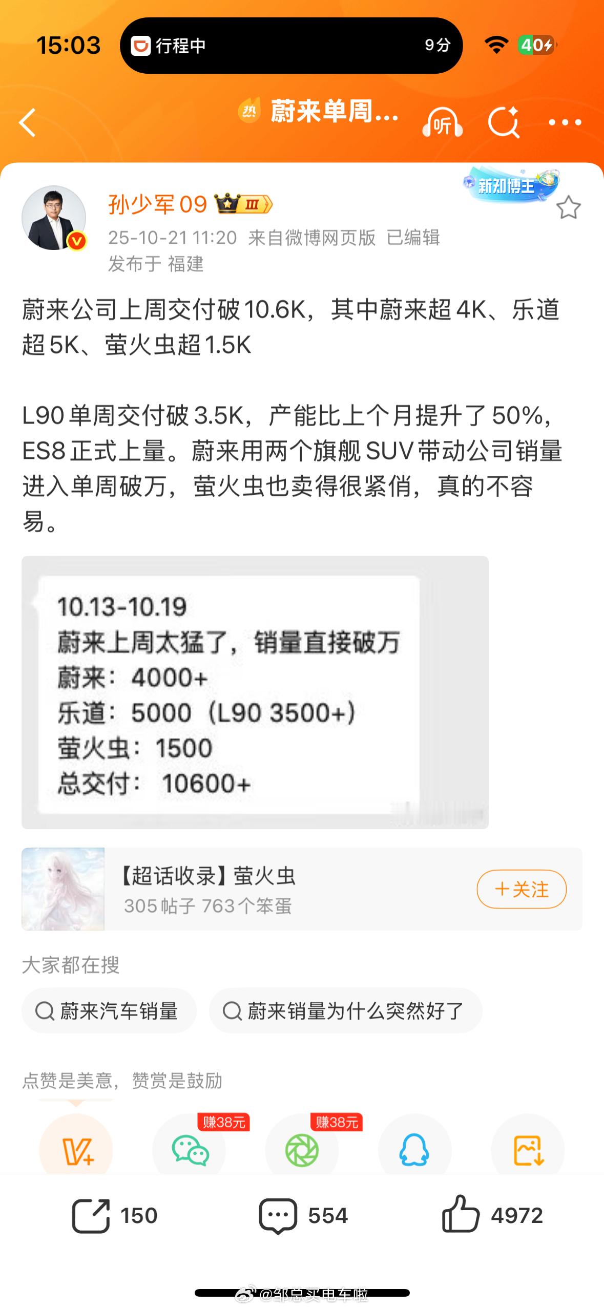 蔚来上周交付破万！注意这可是实际交付的数量，不是未交付的订单数，这虽然不是官方发