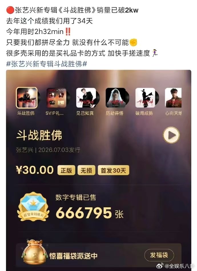 张艺兴新专斗战胜佛销量张艺兴斗战胜佛销量 张艺兴新专辑斗战胜佛销量2小时32分钟