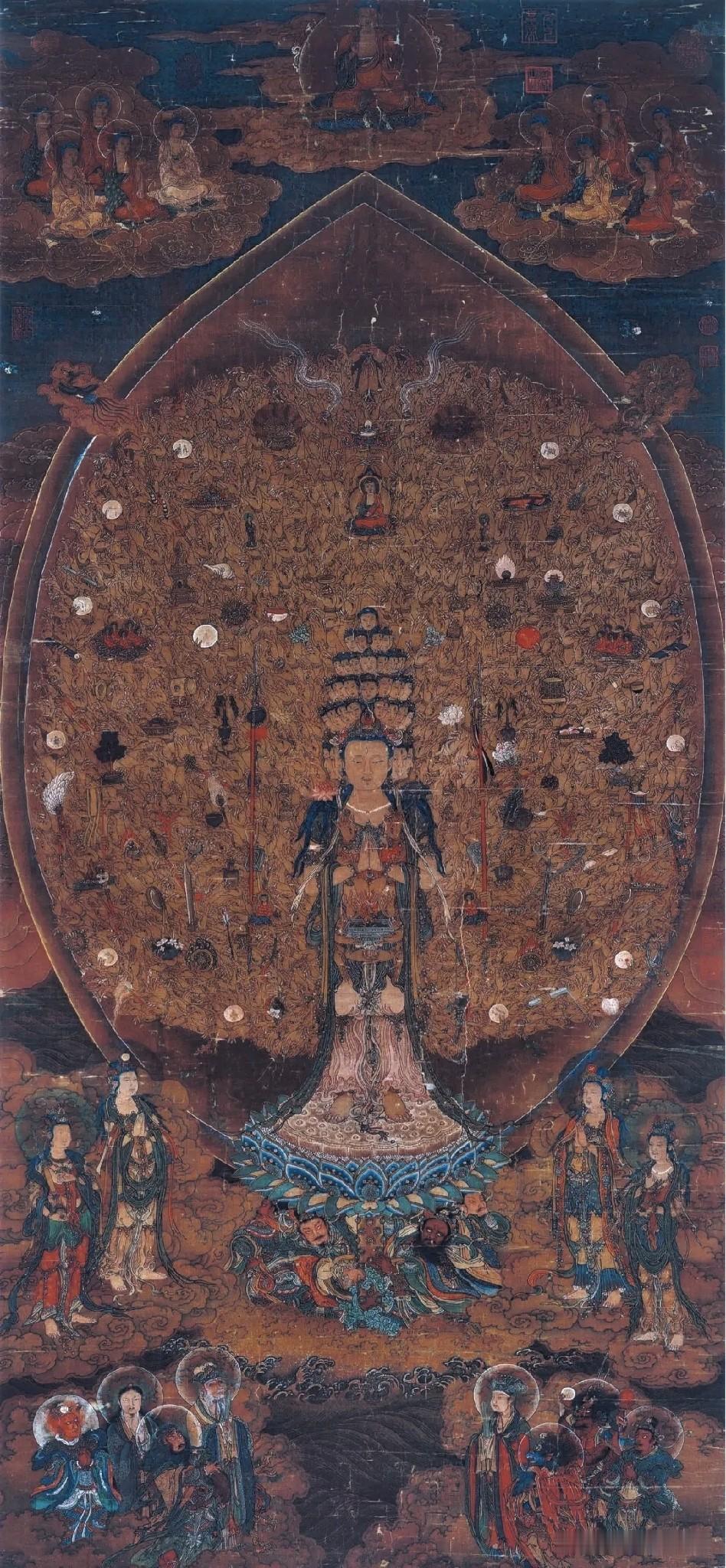国宝级宋代千手观音古画，放大细看全是震撼细节
 
见过无数观音造像，但这幅藏在台