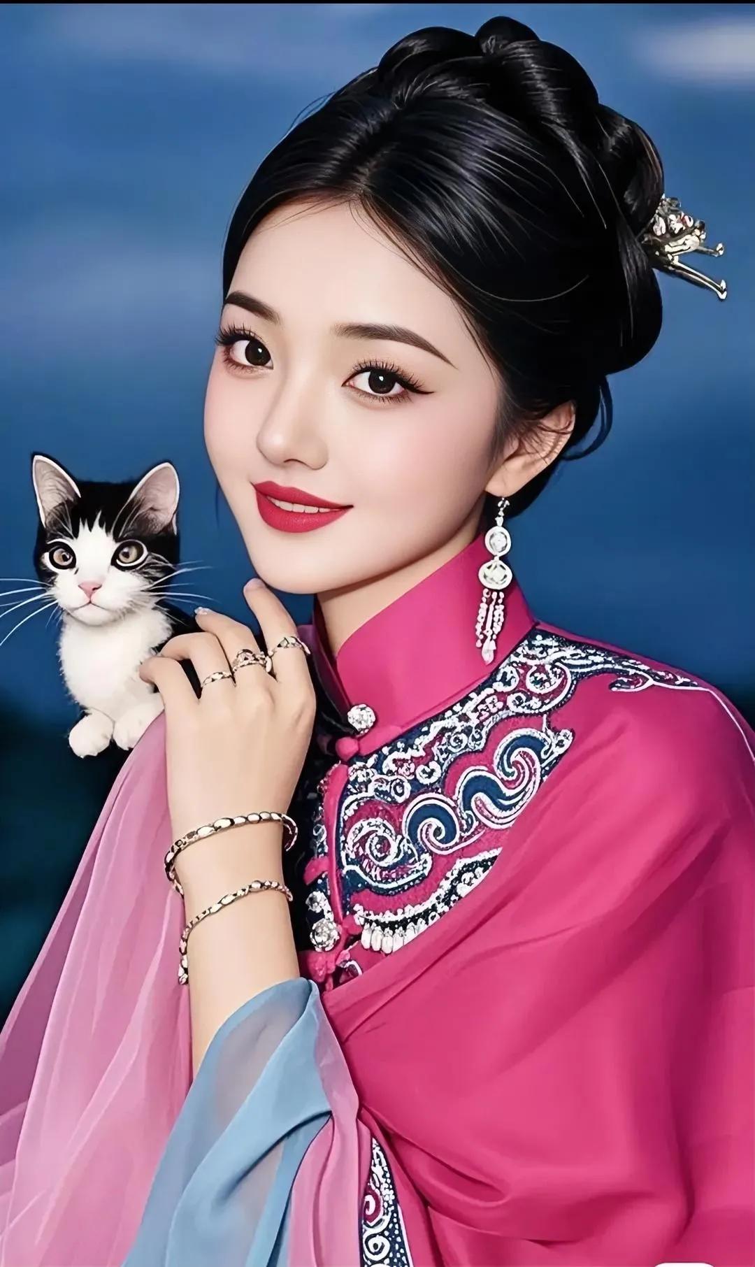 古装美人与萌猫同框，甜美优雅，梦幻十足！华丽古装美女7 古装美人风采录