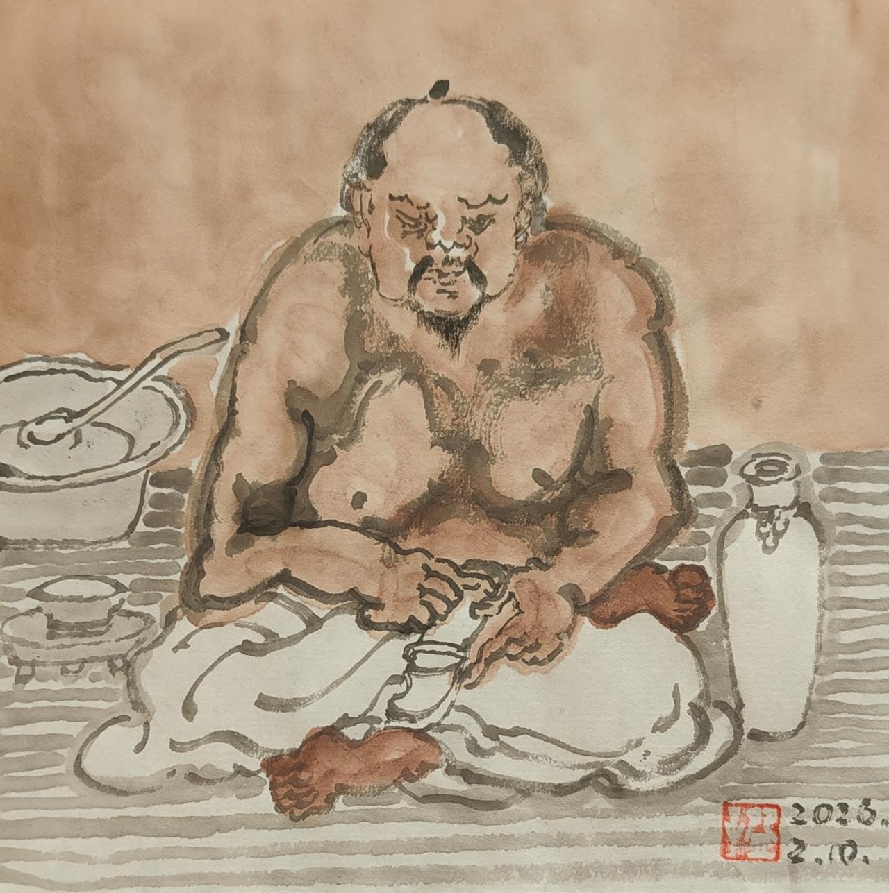 碗子的纸片水墨《还是古人会玩儿之七～蜡屐换酒》