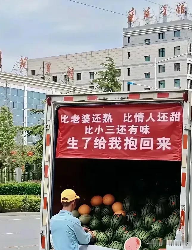 听说过王婆卖瓜，自卖自夸，没看到过卖瓜这样夸自己的。

炎热的夏天瓜农卖瓜，可是