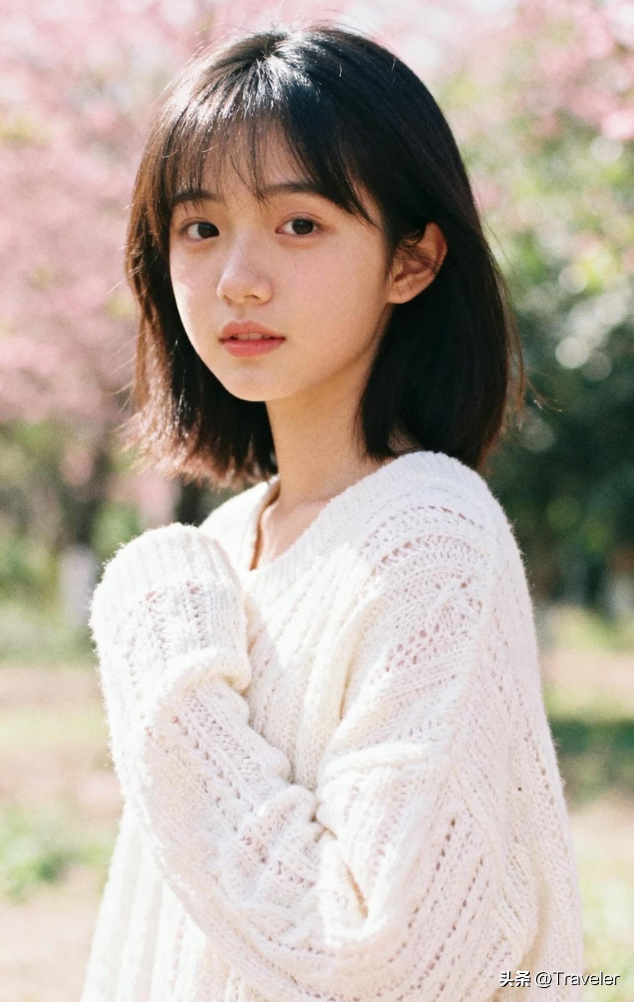 樱花树下，少女静谧，温柔时光