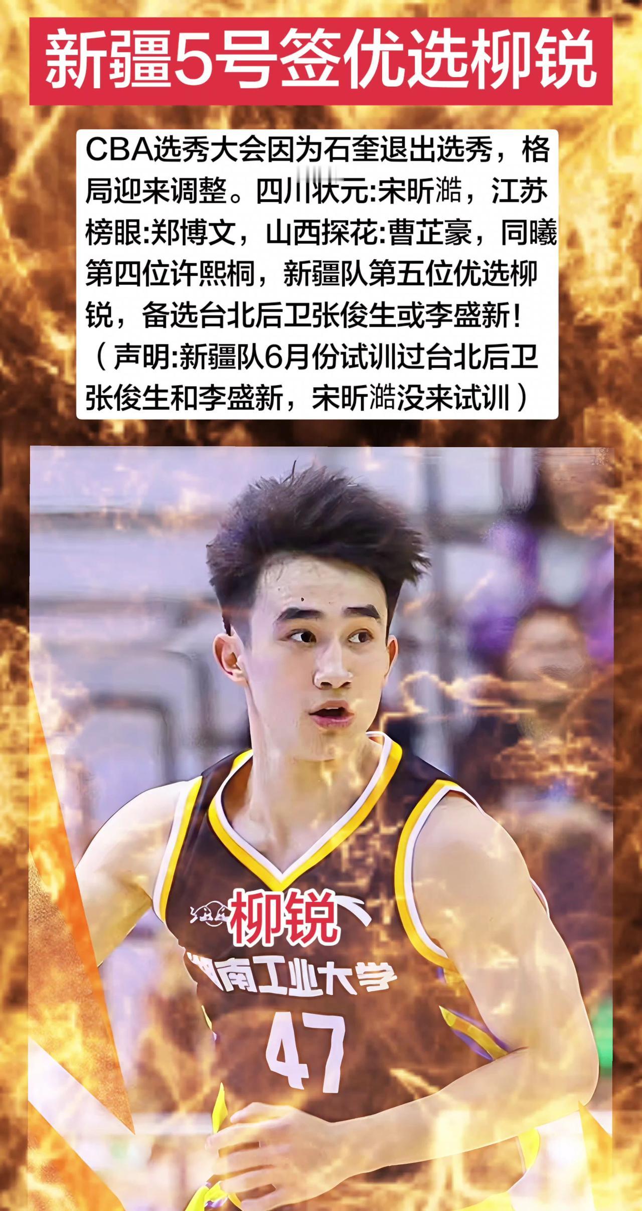 CBA选秀大会因为石奎退出选秀，格局迎来调整。四川状元:宋昕澔，江苏榜眼:郑博文