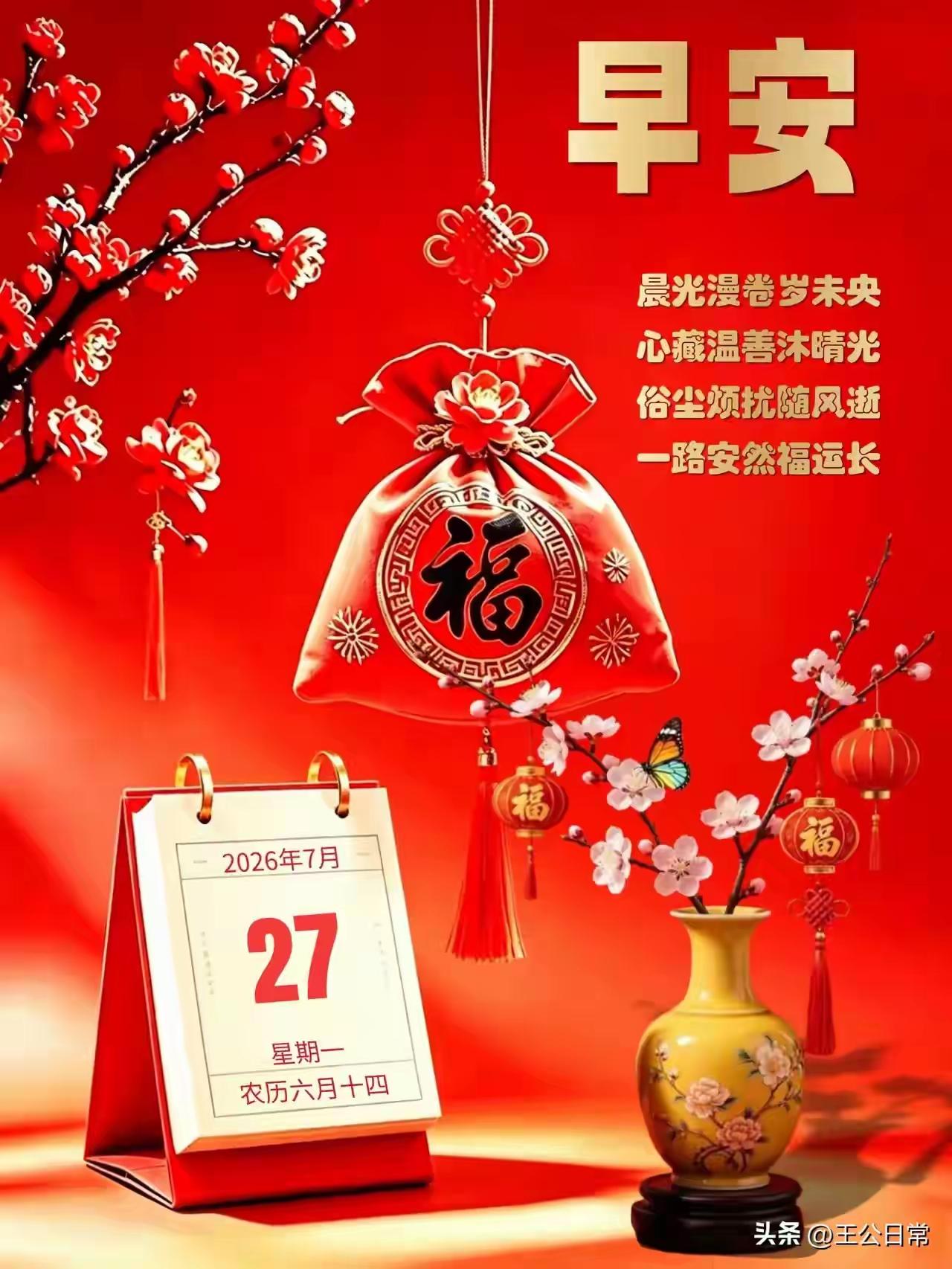 每日心语今天是七月二十七日，今天也许对所有的人是非常平常的一天，太阳正常升起，人
