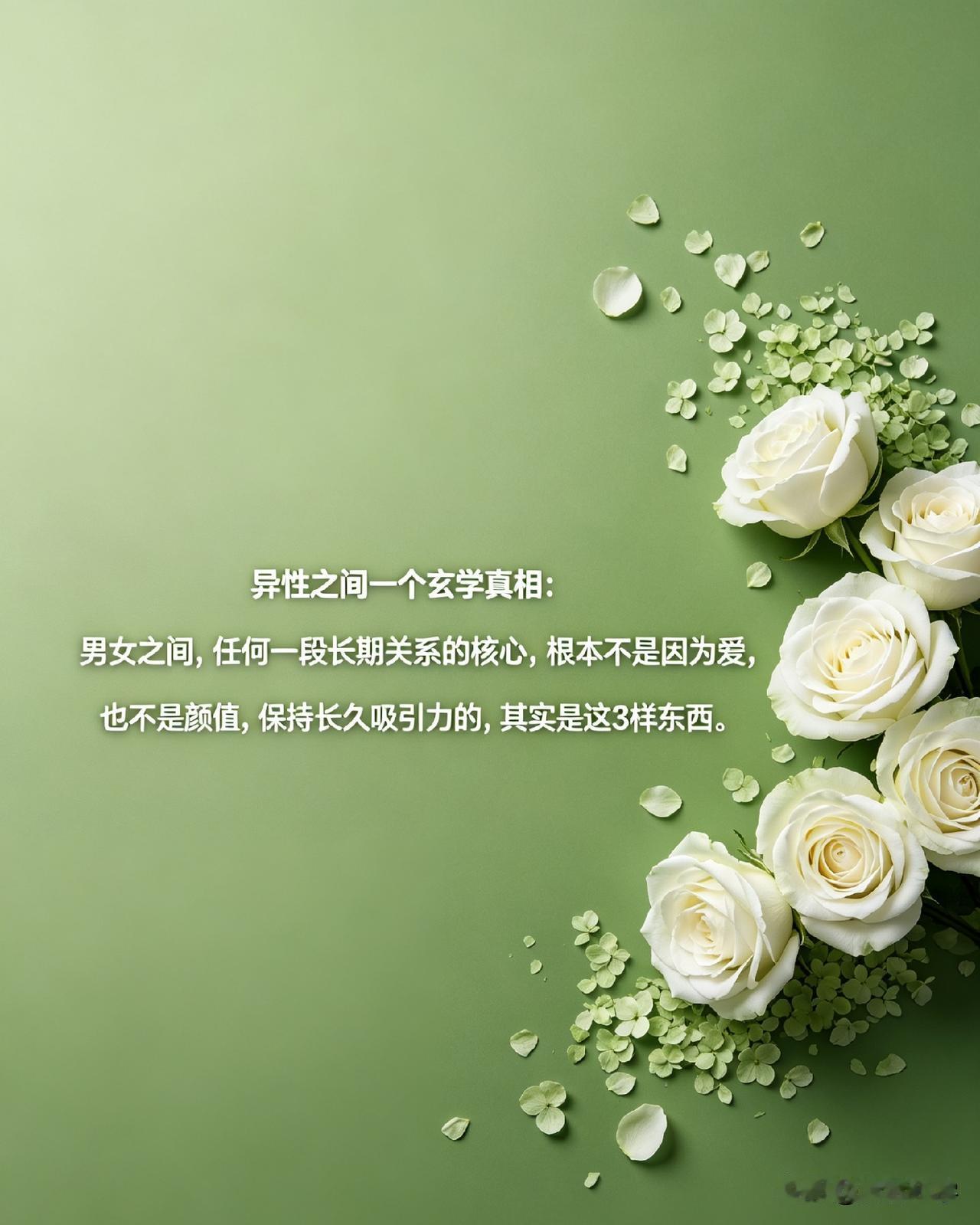 异性之间一个玄学真相：男女之间，任何一段长期关系的核心，根本不是因为爱，也不是颜