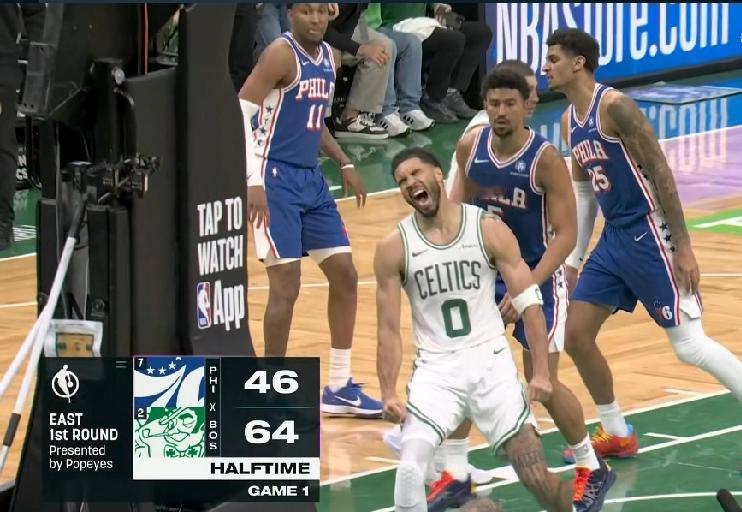 又是一边倒！凯尔特人64：46费城！我果断关掉了直播，没有任何悬念的比赛…

塔