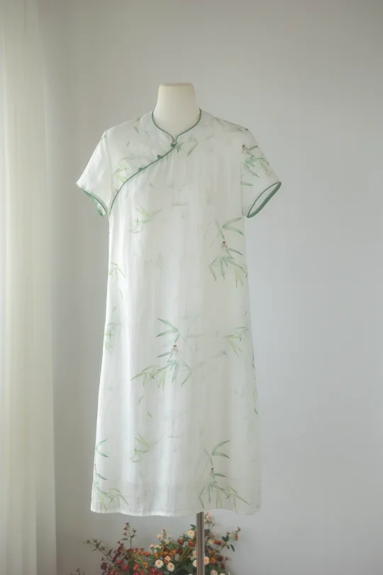 鹊喜临枝｜苎麻改良旗袍裙