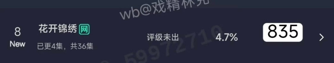 《花开锦绣》昨日云合835，12点开播的 