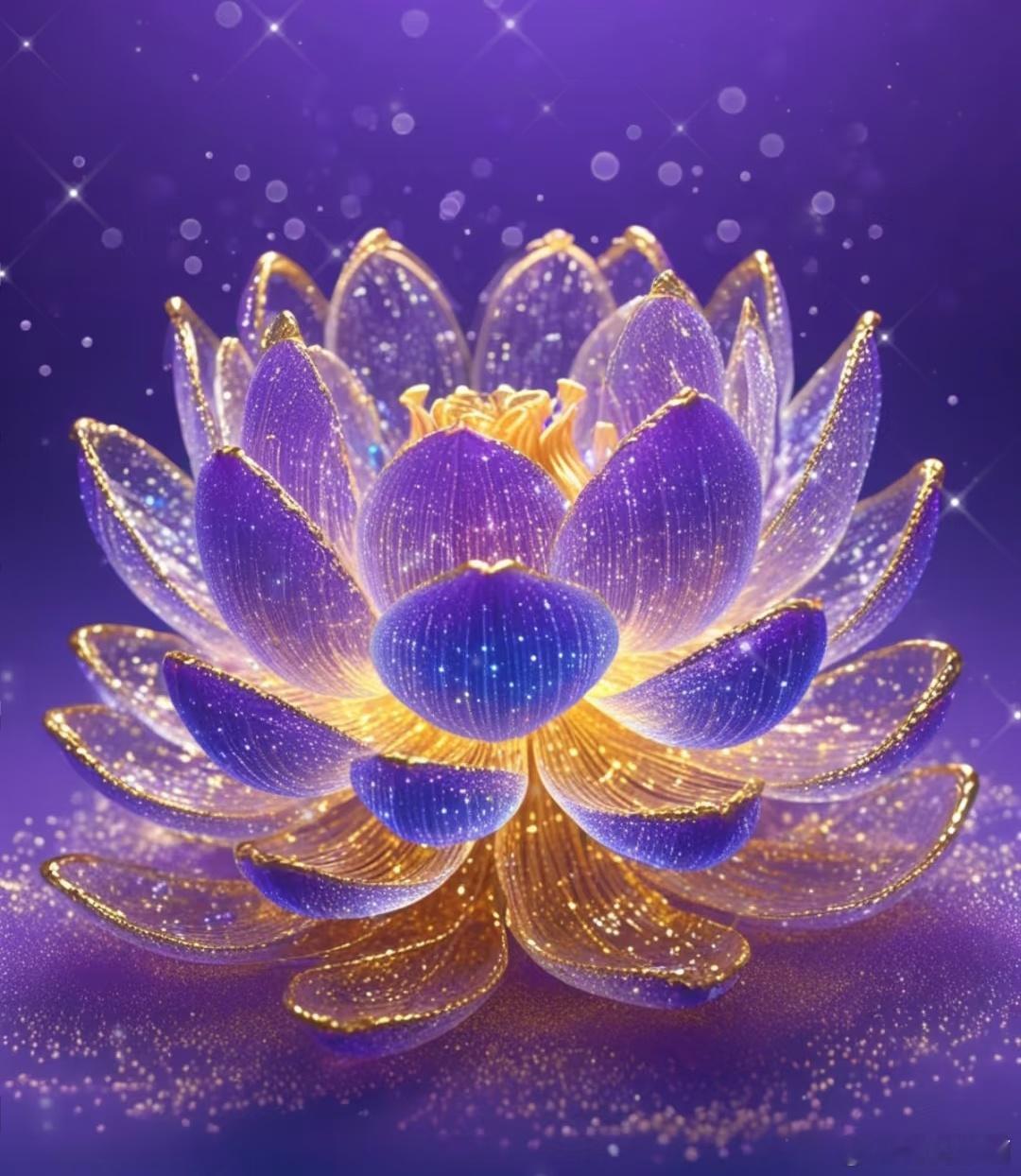 紫气东来时，金莲映夜辉。见到紫色莲花好运会降临，点赞后默想你最近最想达成的一件事
