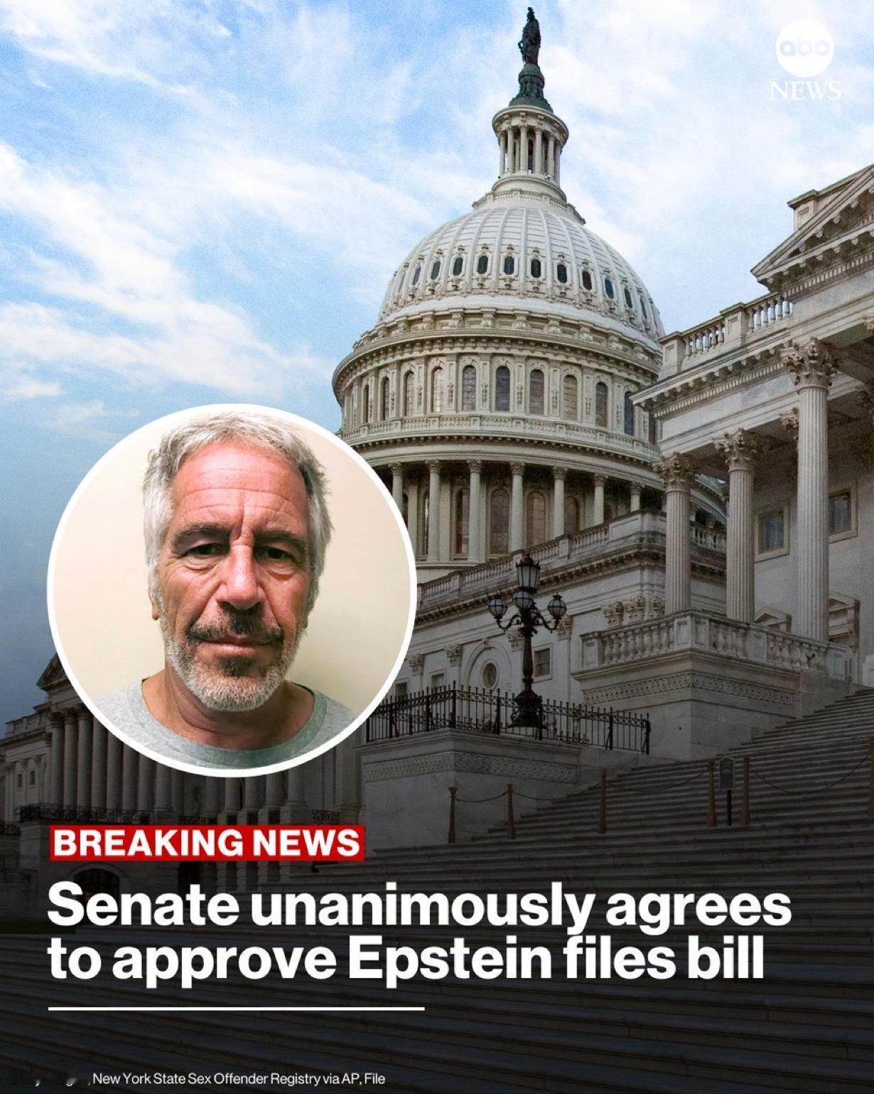 强制司法部长邦迪公开所有关于杰弗里·爱泼斯坦的档案的法案已在美国国会两院获得通过
