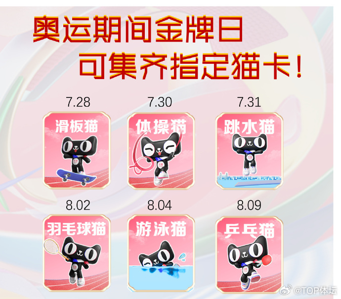 #猫猫卡集结倒计时#乒乓球专属金牌日来了~今日24点前，乒乓猫卡等你带回家！参与