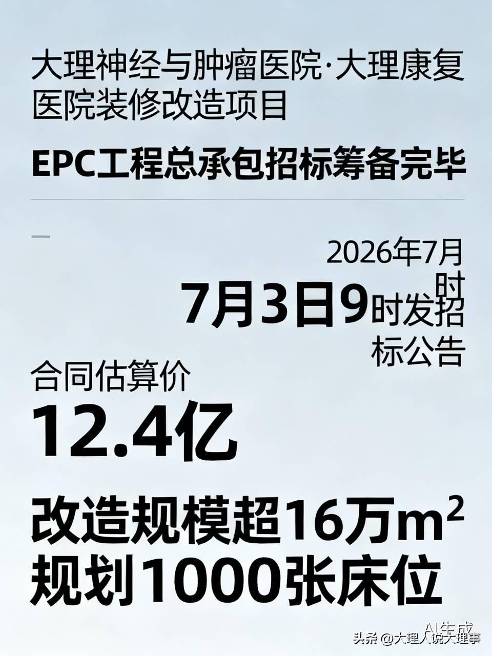 云南大理要搞大动作啦！大理神经与肿瘤医院、大理康复医院装修改造项目 EPC 工程