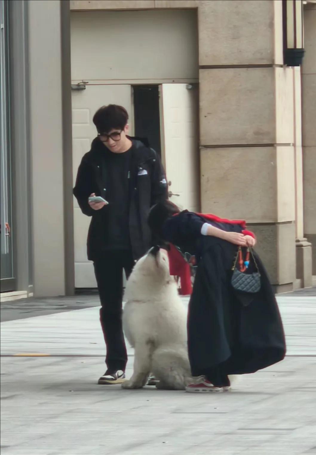 有网友在重庆长嘉汇偶遇章若楠，她在和一只萨摩耶互动，看着好有爱啊，真的是一个有爱