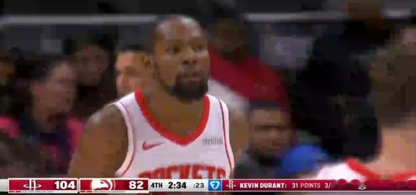 杜兰特31分！火箭104比86战胜老鹰！杜兰特第三节独砍16分带走比赛，末节领先