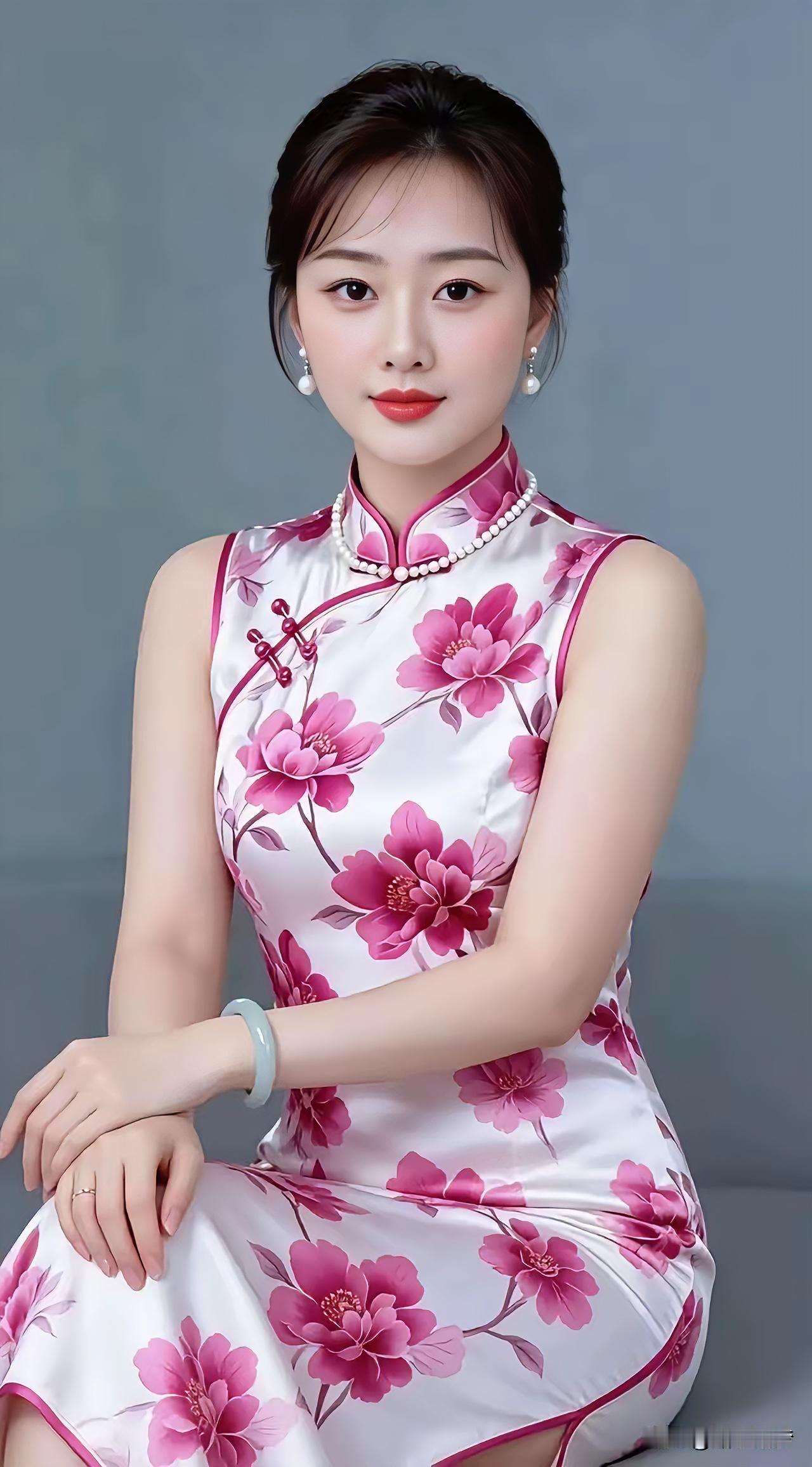 旗袍佳人（打油诗，邀读者续尾）
艳蕊初绽绣旗袍，
体态温婉韵自超。
珠珰耳坠增文