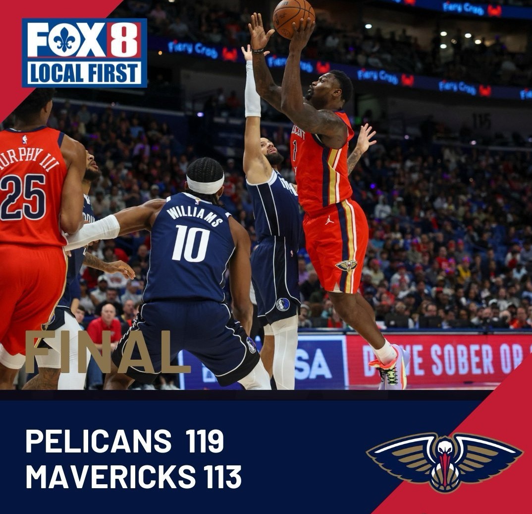 NBA常规赛，鹈鹕主场119-113战胜独行侠，豪取五连胜，结束了两年半以来的五