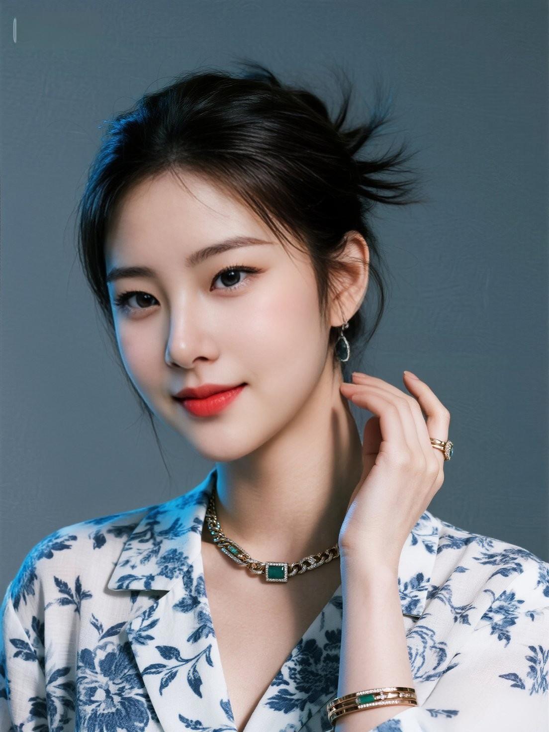 优雅蓝花裙，清新自然美，气质满满！🌸💄✨