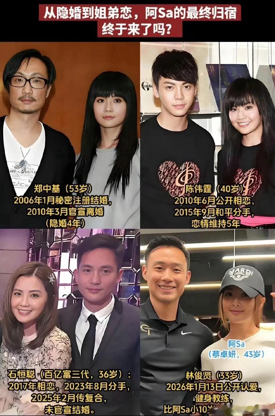 蔡卓妍结婚从隐婚到姐弟恋阿Sa终于迎来最终的归宿了吗？但不得不说，阿sa的眼光真