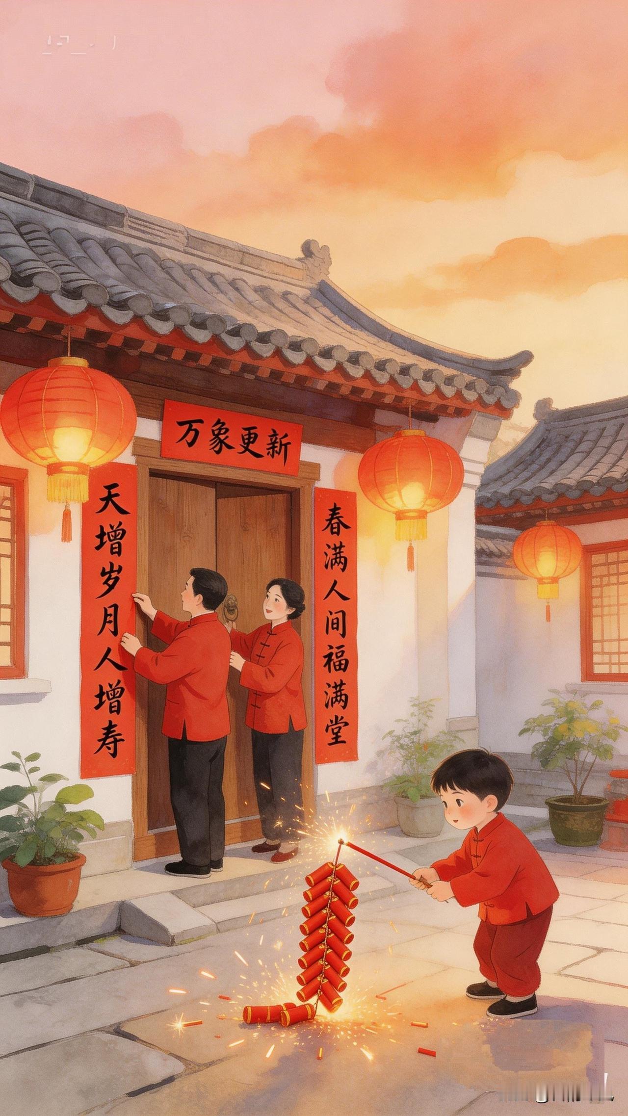 巜除旧迎新》
爆竹声传万户欢，
桃符焕彩换旧颜。
屠苏酒暖人同醉，
饺子香飘岁共