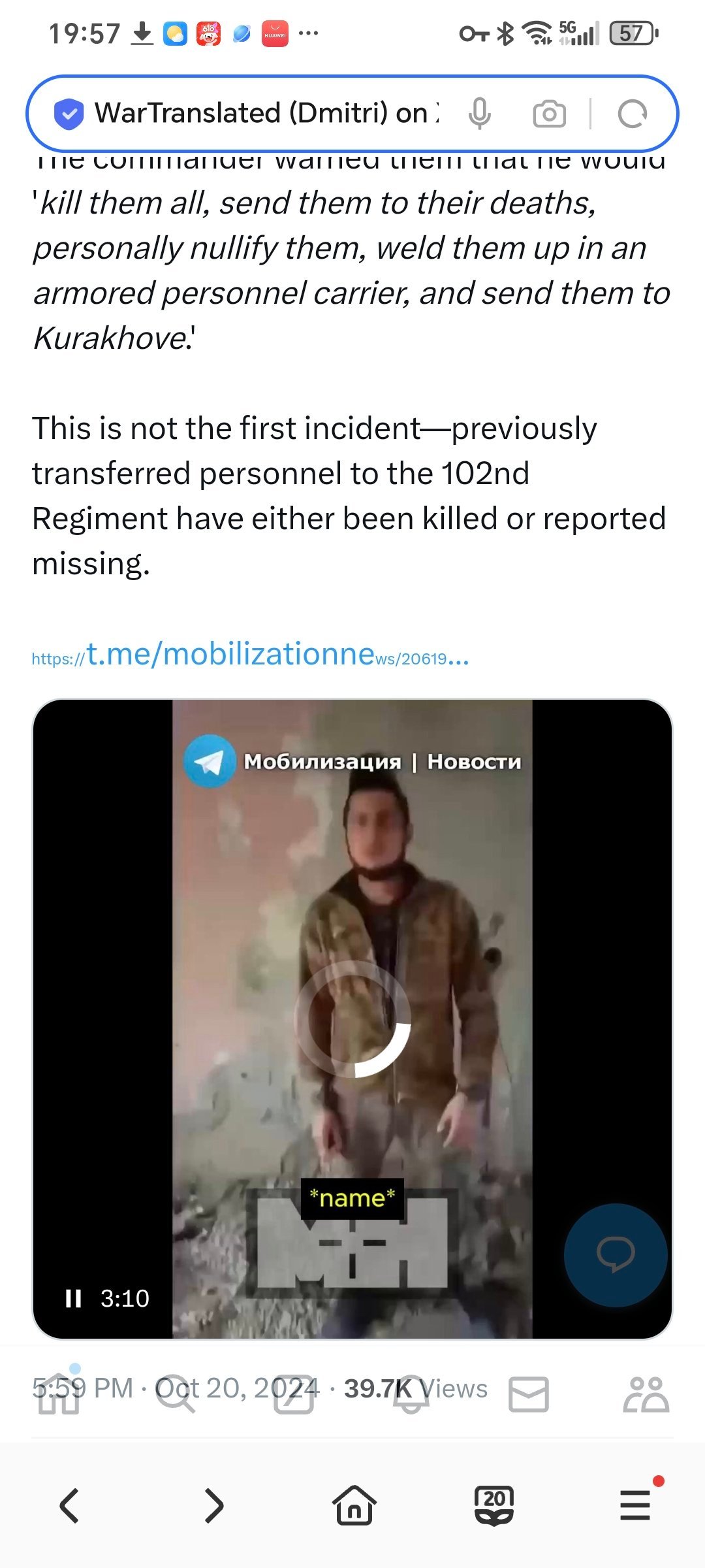 俄罗斯士兵再次拍视频控诉上级指挥官（视频由电报群流出）。媒体评论称：新的残酷事实