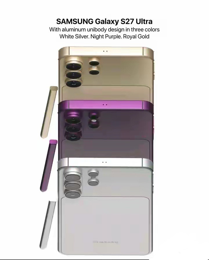 三星S27 Ultra这组渲染图真的戳到我了！！铝一体化机身质感拉满，三种配色里