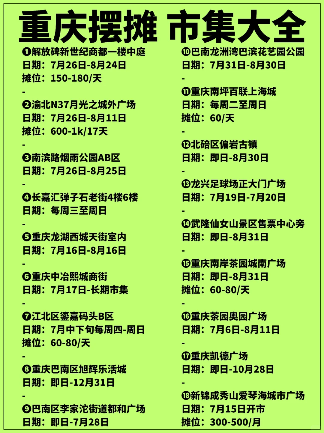 18个市集！重庆摆摊✔️集市早知道！